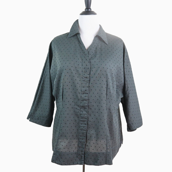 Soft Surroundings Size 1X Dotted Button Down Shirt Dolman Gray - Picture 2 of 10